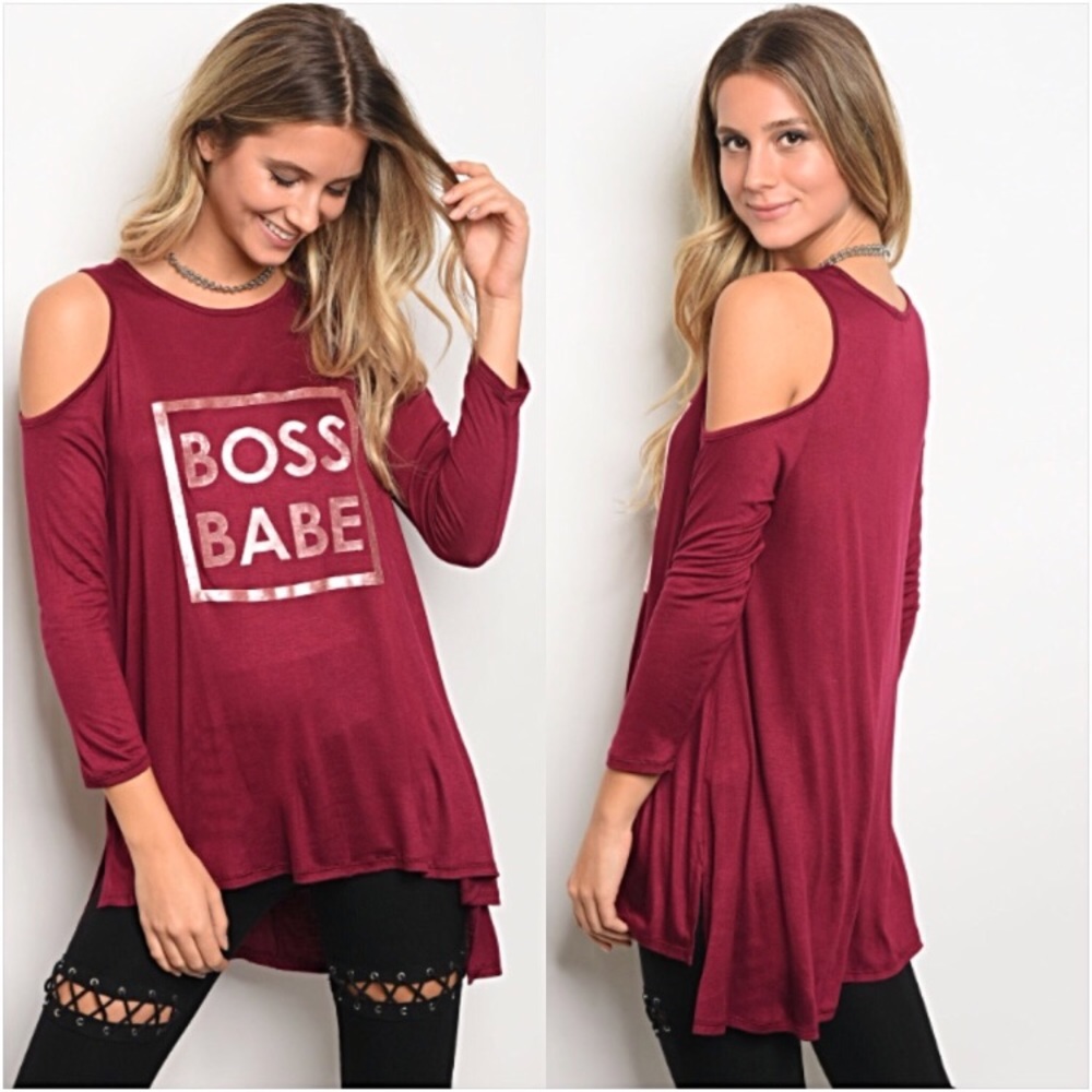 Boss Babe Cold Shoulder Flowy Tunic Tee S - Picture 4 of 5